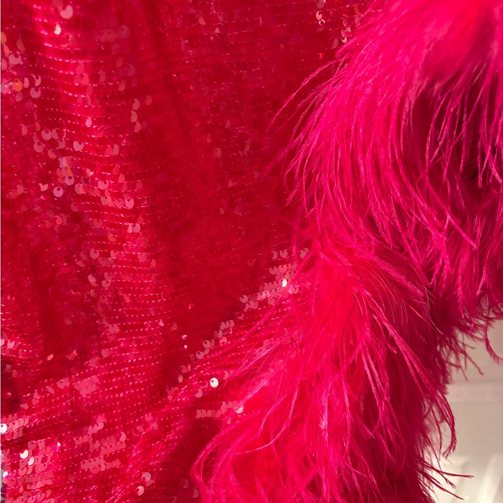 BNWT Lapointe sequin feather one shoulder midi dress size 0 in ultra pink - Picture 13 of 15